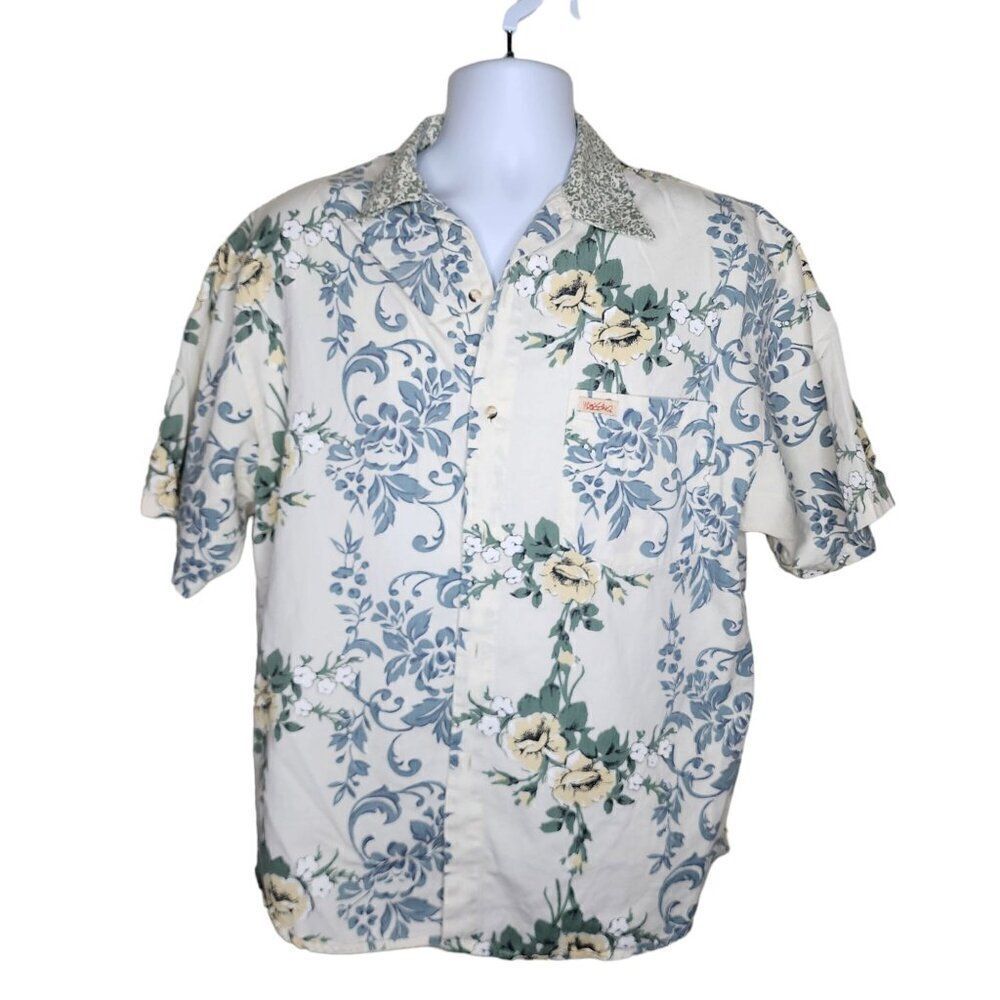Vintage 80s Mossimo Hawaiian Camp Shirt Men M White Surf Skate USA